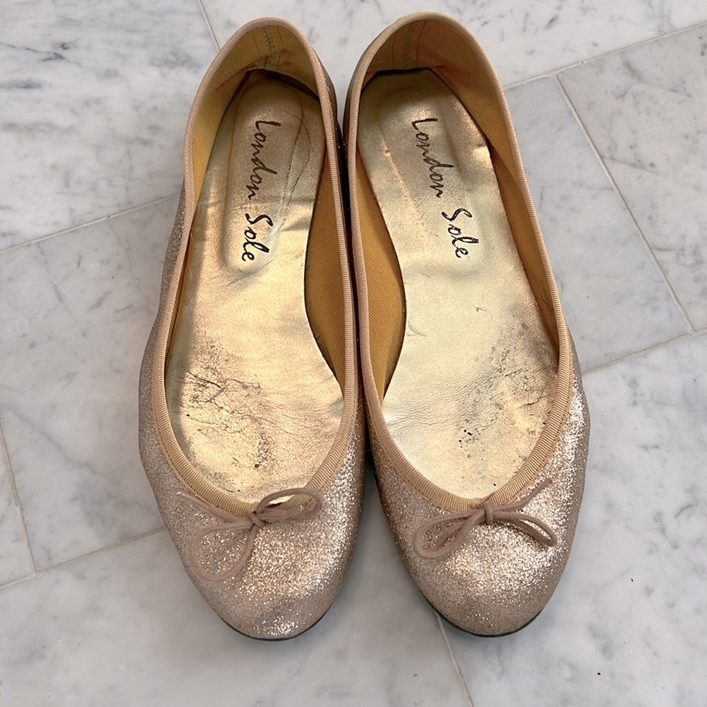 London Sole gold ballerina flats